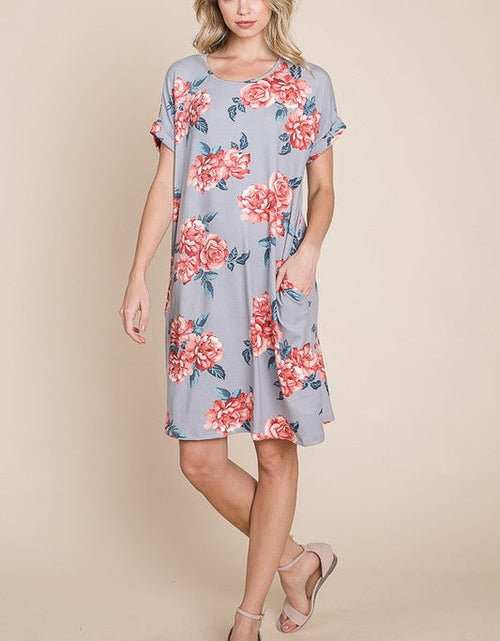 Load image into Gallery viewer, BOMBOM Floral Round Neck Short Tee Dress with Pockets
