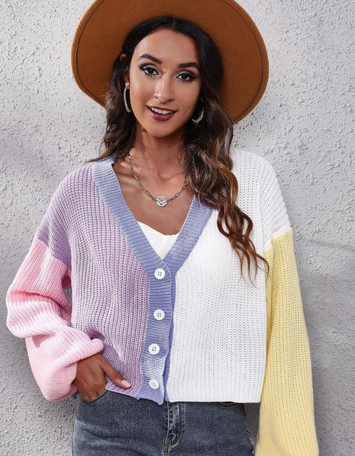 Load image into Gallery viewer, Color Block Ribbed Long Sleeve Cardigan
