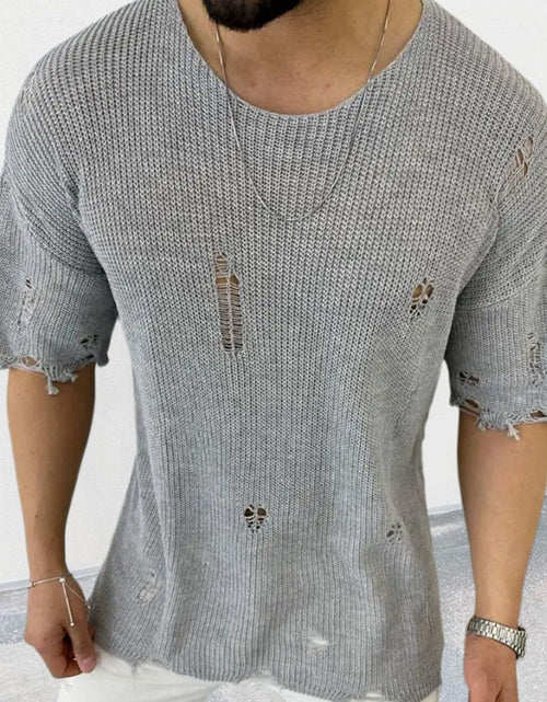 Load image into Gallery viewer, Men's Distressed Round Neck Knit Top
