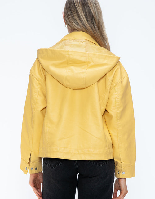 Load image into Gallery viewer, How Dare U Drawstring Hem PU Leather Zip Up Jacket
