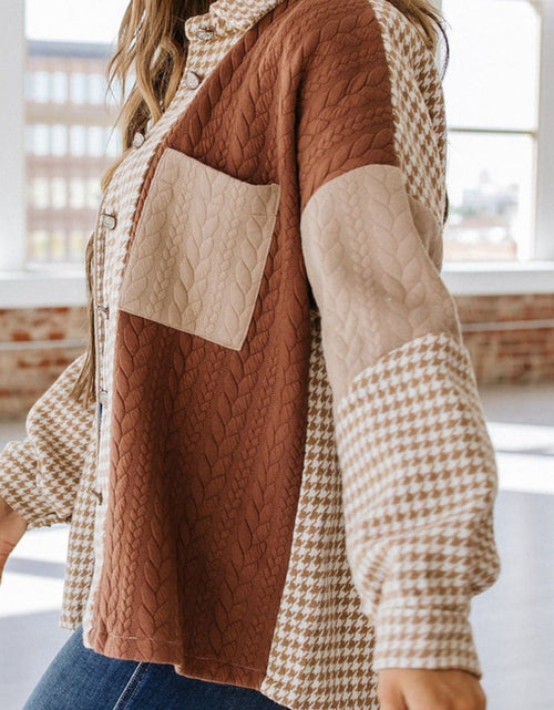 Load image into Gallery viewer, Color Block Houndstooth Collared Neck Shacket
