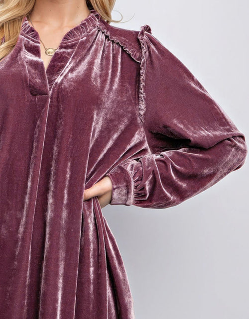 Load image into Gallery viewer, Frill Notched Long Sleeve Dress with Pockets
