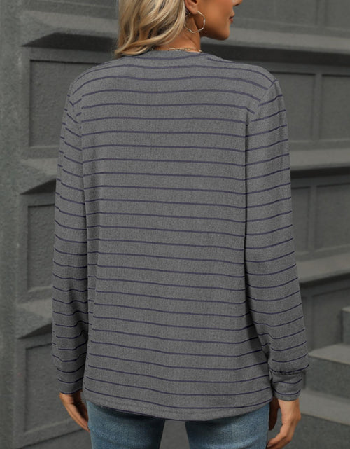 Load image into Gallery viewer, Striped Notched Long Sleeve T-Shirt
