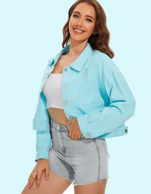 Load image into Gallery viewer, Distressed Distressed Button Up Denim Jacket
