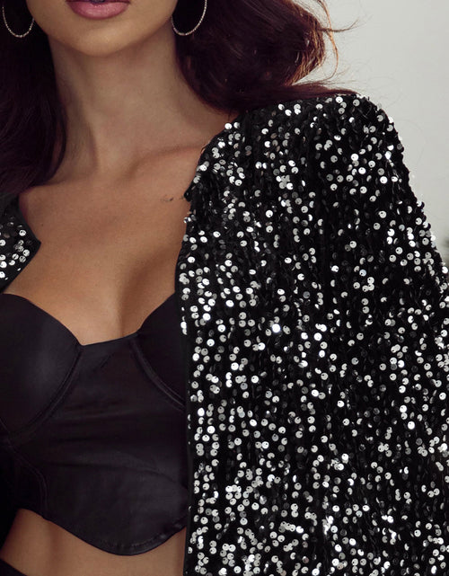 Load image into Gallery viewer, Sequin Open Front Long Sleeve Jacket
