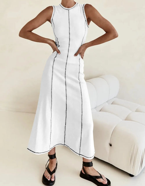 Load image into Gallery viewer, Contrast Stitching Round Neck Sleeveless Midi Dress
