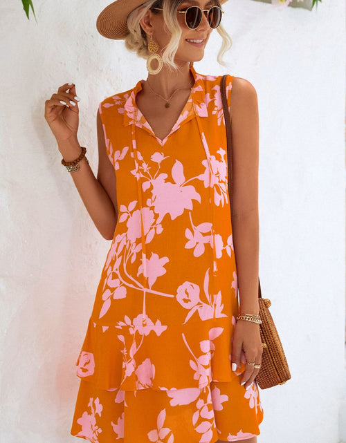 Load image into Gallery viewer, Printed Tie Neck Sleeveless Dress
