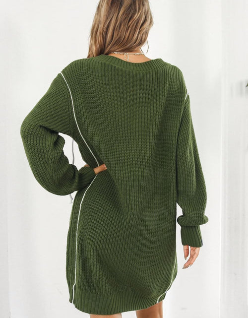 Load image into Gallery viewer, Contrast V-Neck Sweater Dress
