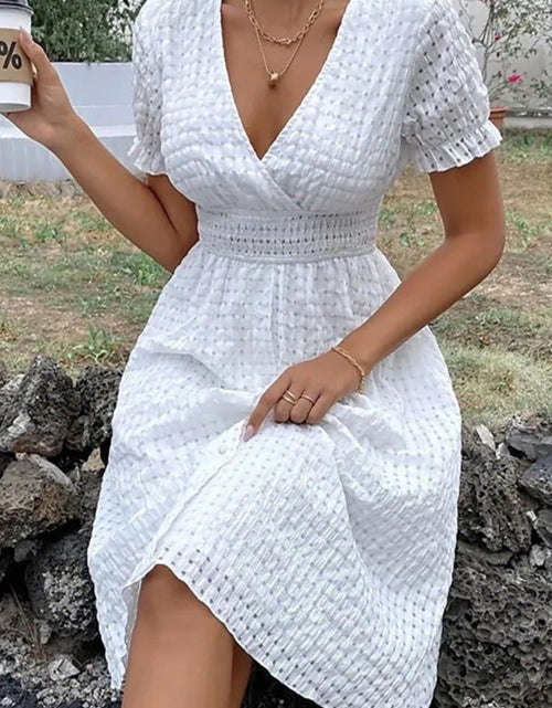 Load image into Gallery viewer, Textured Surplice Short Sleeve Dress

