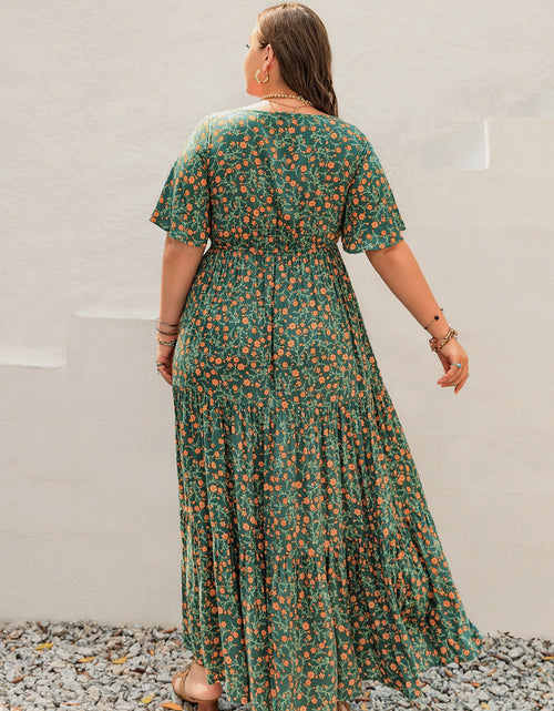 Load image into Gallery viewer, Plus Size Printed Short Sleeve Tiered Maxi Dress
