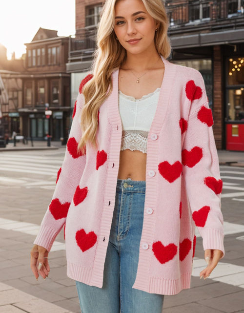 Load image into Gallery viewer, Heart Button Down Long Sleeve Cardigan
