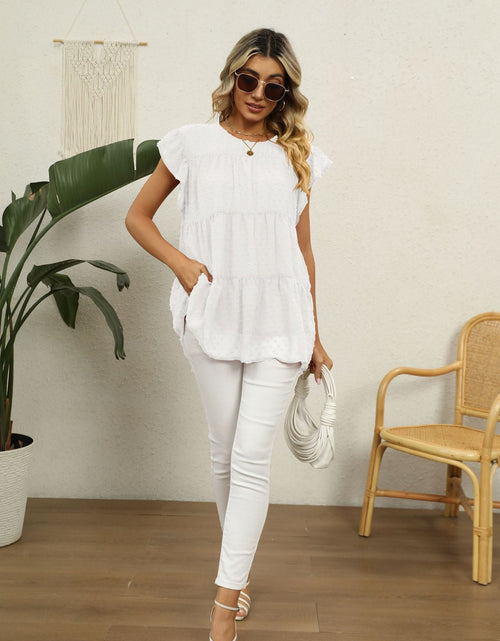Load image into Gallery viewer, Swiss Dot Round Neck Tiered Blouse
