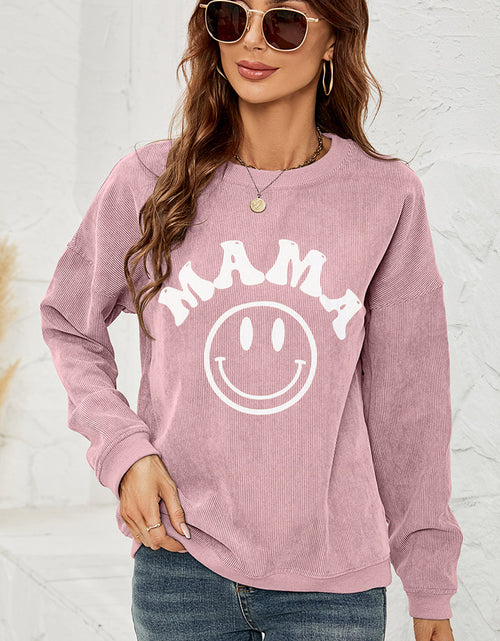 Load image into Gallery viewer, Round Neck Long Sleeve MAMA Graphic Sweatshirt
