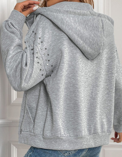 Load image into Gallery viewer, Perfee Rhinestone Zip Up Long Sleeve Hoodie
