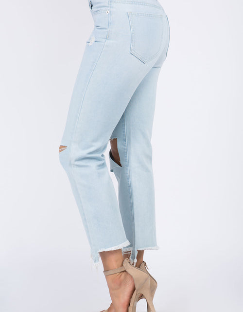 Load image into Gallery viewer, American Bazi High Waist Distressed Raw Hem Jeans
