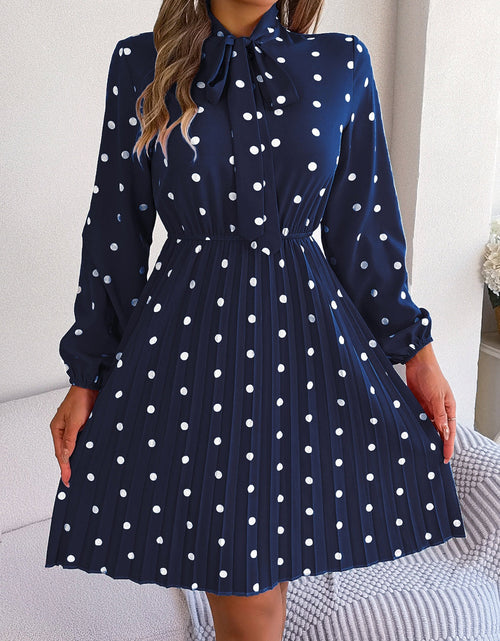 Load image into Gallery viewer, Polka Dot Tie Neck Pleated Dress
