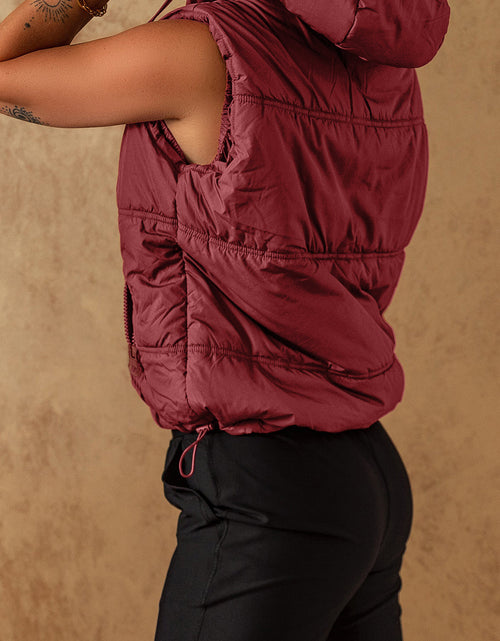 Load image into Gallery viewer, Drawstring Zip Up Hooded Vest Coat
