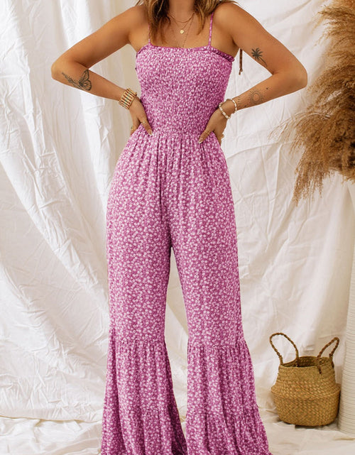 Load image into Gallery viewer, Smocked Printed Wide Strap Jumpsuit
