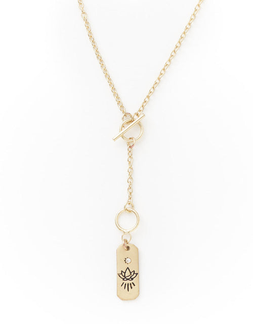 Load image into Gallery viewer, Ruchi Lotus Charm Gold Dainty Drop Lariat Necklace by Matr Boomie
