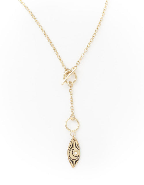 Load image into Gallery viewer, Ruchi Crescent Moon Charm Gold Dainty Drop Lariat Necklace by Matr Boomie
