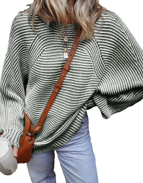 Load image into Gallery viewer, Textured Striped Round Neck Long Sleeve Top

