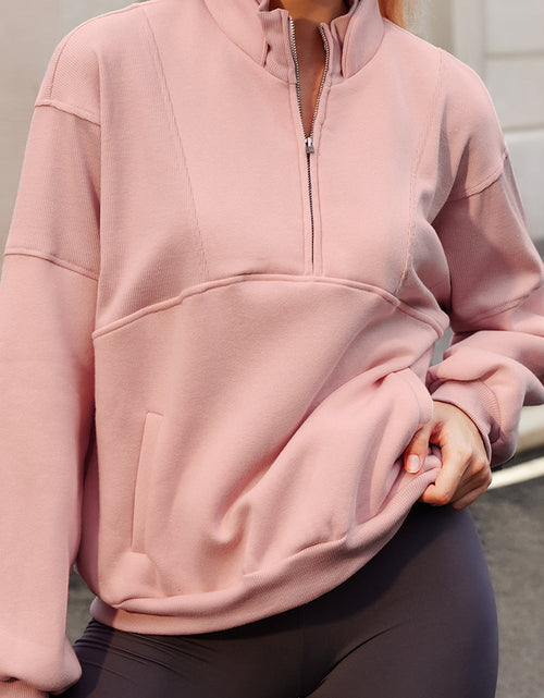 Load image into Gallery viewer, Half Zip Drop Shoulder Long Sleeve Sweatshirt
