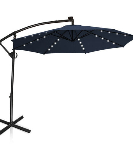 10 ft 360° Rotation Solar Powered LED Patio Offset Umbrella without Weight Base-Navy