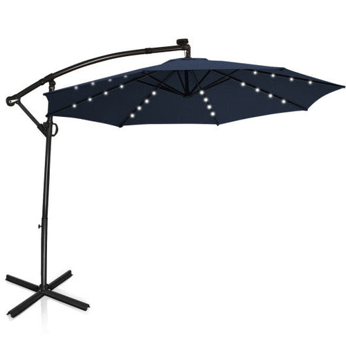 Load image into Gallery viewer, 10 ft 360° Rotation Solar Powered LED Patio Offset Umbrella without Weight Base-Navy
