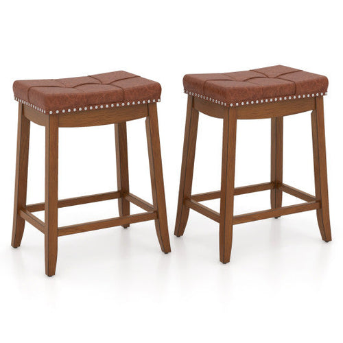 Load image into Gallery viewer, 25/29 Inch Set of 2 Upholstered PU Leather Bar Stools with Saddle Seat-25 inches
