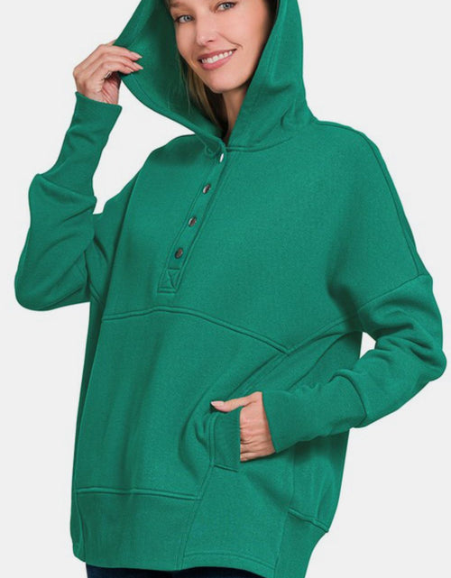 Load image into Gallery viewer, Zenana Half Snap Long Sleeve Hoodie with Kangaroo Pocket
