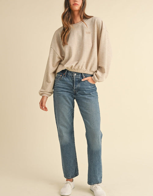 Load image into Gallery viewer, Mable Round Neck Letter Embroidery Crop Sweatshirt
