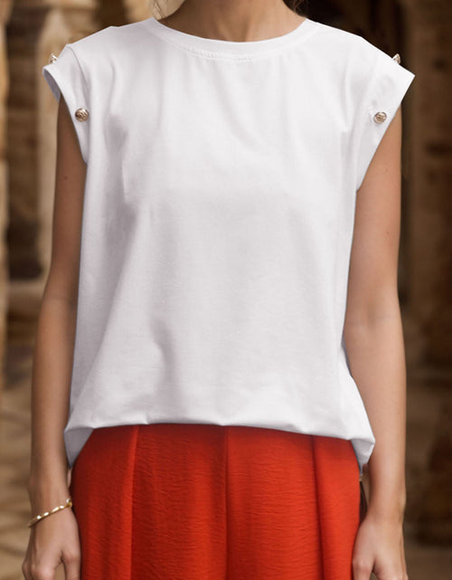 Load image into Gallery viewer, Perfee Decorative Button Round Neck T-Shirt
