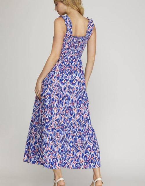 Load image into Gallery viewer, She + Sky Full Size Smocked Printed Wide Strap Tiered Dress Plus Size
