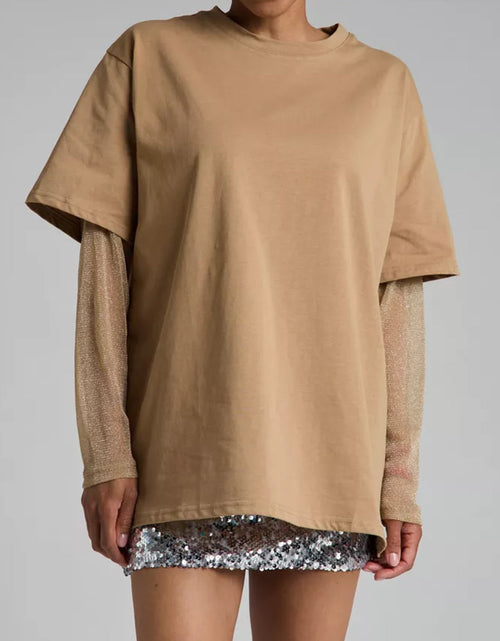 Load image into Gallery viewer, Faux Layered Round Neck Mesh Sleeve Top
