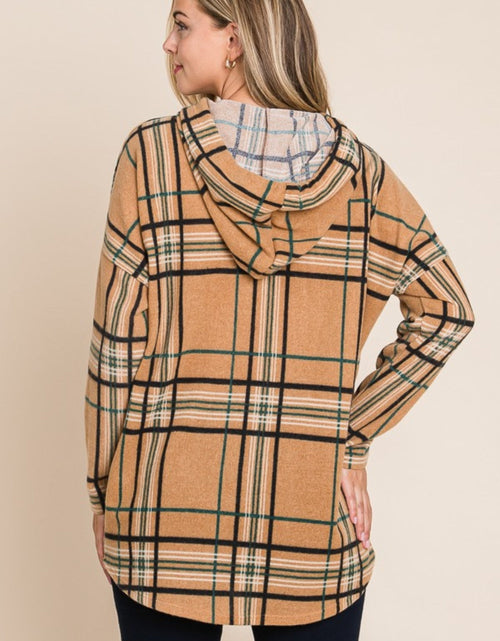 Load image into Gallery viewer, BOMBOM Drawstring Plaid Long Sleeve Hoodie
