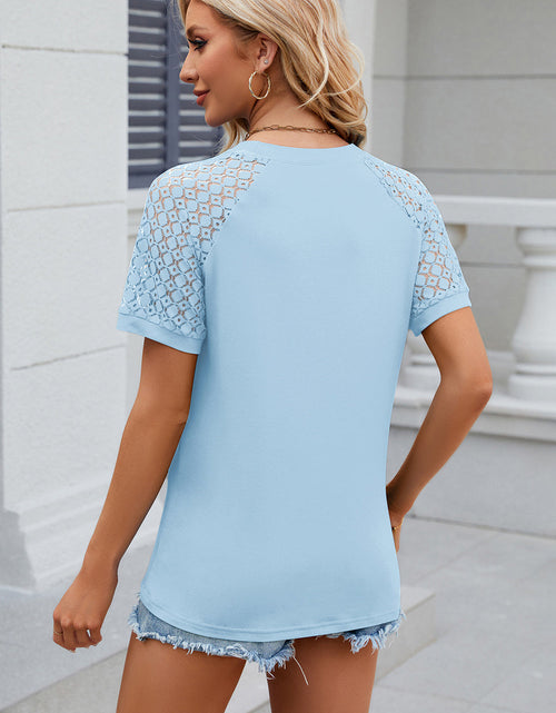 Load image into Gallery viewer, Openwork Round Neck Short Sleeve T-Shirt
