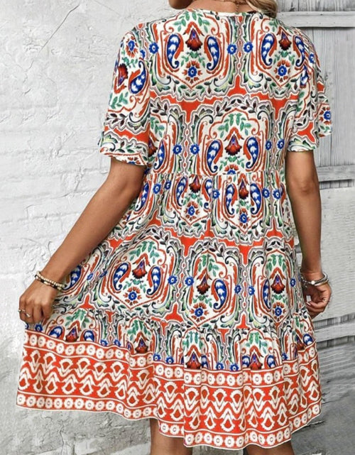 Load image into Gallery viewer, Printed Tie Neck Short Sleeve Dress
