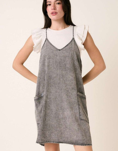 Load image into Gallery viewer, Mittoshop Washed Patch Pocket Mini Cami Denim Dress
