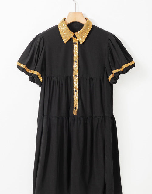 Load image into Gallery viewer, Sequin Half Button Short Sleeve Dress
