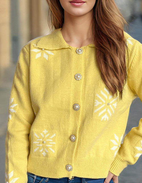 Load image into Gallery viewer, Pearl Trim Collared Neck Long Sleeve Cardigan
