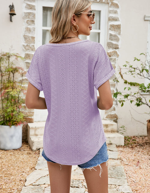 Load image into Gallery viewer, Full Size Round Neck Eyelet Short Sleeve Top
