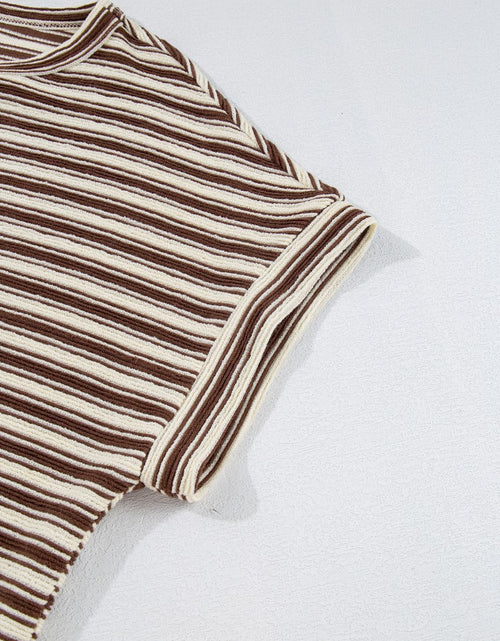 Load image into Gallery viewer, Stripe Textured Side Slit Crew Neck T-Shirt
