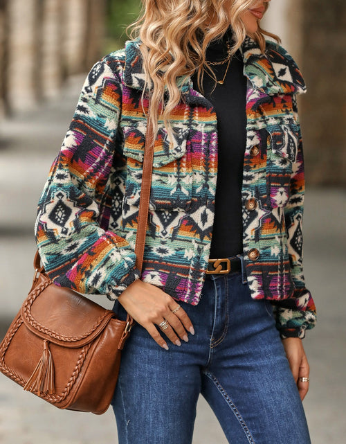 Load image into Gallery viewer, Geometric Dropped Shoulder Balloon Sleeve Outerwear
