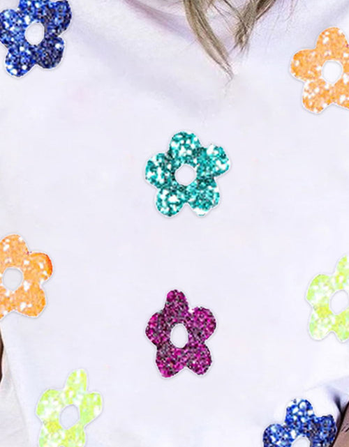 Load image into Gallery viewer, Sequin Flower Round Neck Short Sleeve T-Shirt
