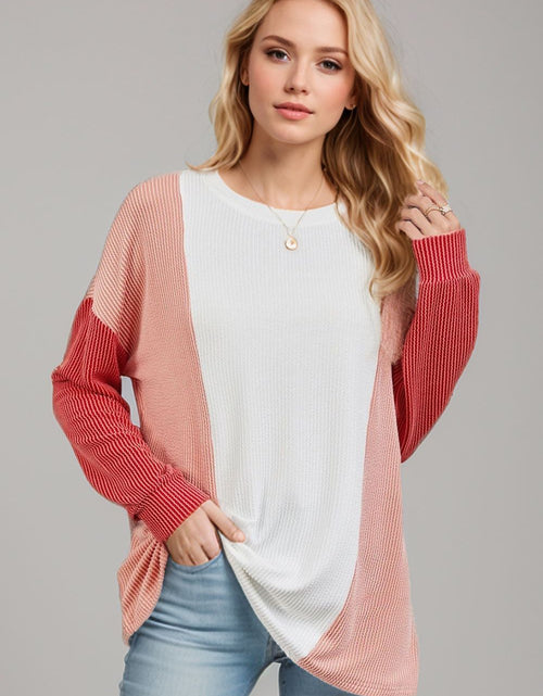 Load image into Gallery viewer, Double Take Texture Contrast Round Neck Long Sleeve T-Shirt
