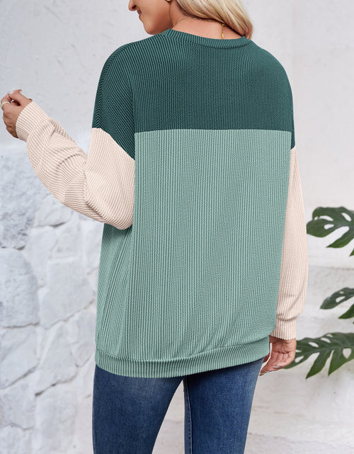 Load image into Gallery viewer, Lovelet Color Block Round Neck Long Sleeve Sweatshirt
