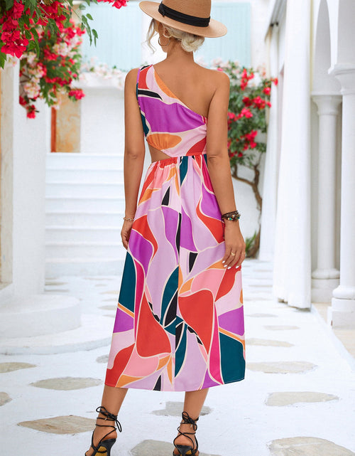 Load image into Gallery viewer, Printed Cutout One-Shoulder Sleeveless Dress

