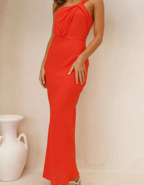 Load image into Gallery viewer, Ruched Single Shoulder Maxi Dress
