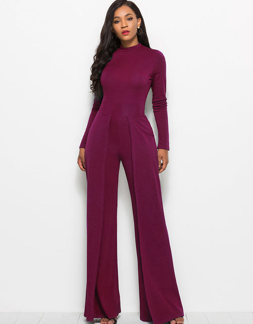 Load image into Gallery viewer, Long Sleeve Mock Neck Wide Leg Jumpsuit
