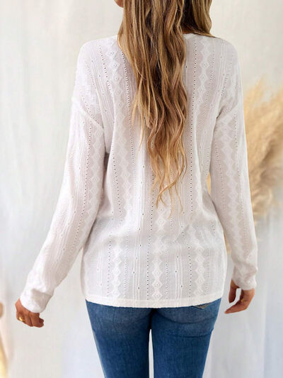 Load image into Gallery viewer, Eyelet V-Neck Dropped Shoulder T-Shirt
